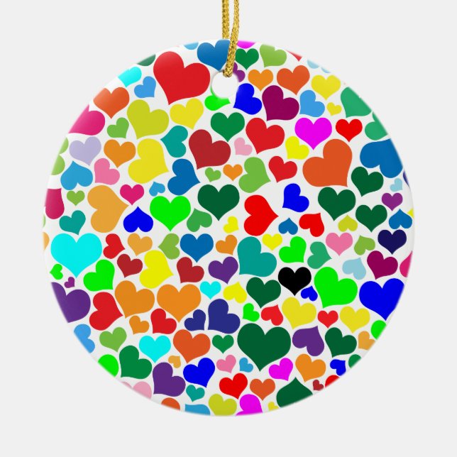 valentine rainbow hearts ceramic ornament (Front)