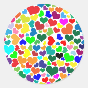 valentine rainbow hearts classic round sticker