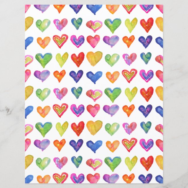 Valentine Rainbow Hearts Paper Sheet (Back)