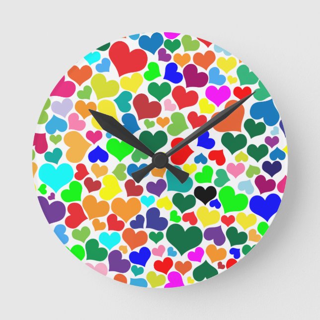 valentine rainbow hearts round clock (Front)