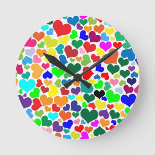 valentine rainbow hearts round clock
