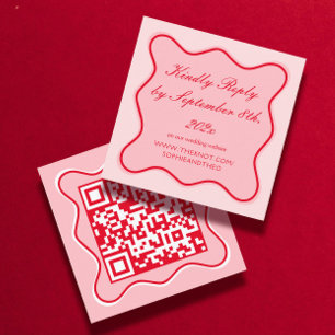 Valentine Red and Pink Wedding RSVP Qr Code Enclosure Card