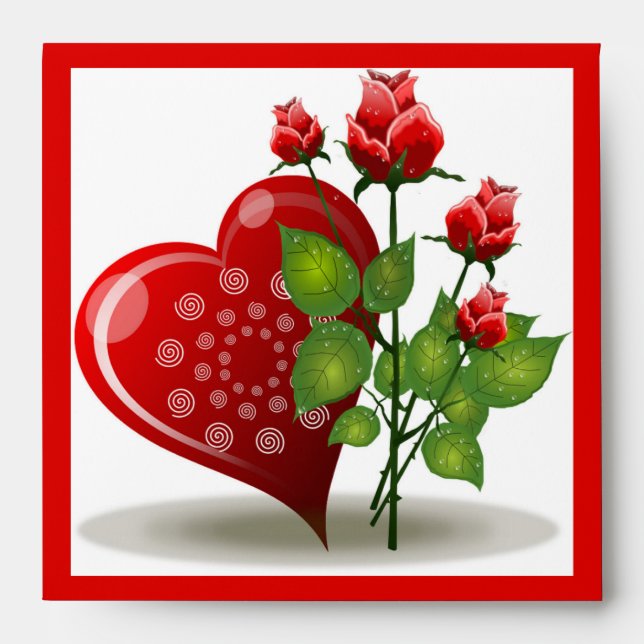VALENTINE RED  HEART AND RED ROSES ENVELOPE (Front)