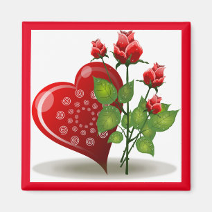 VALENTINE RED  HEART AND RED ROSES MAGNET