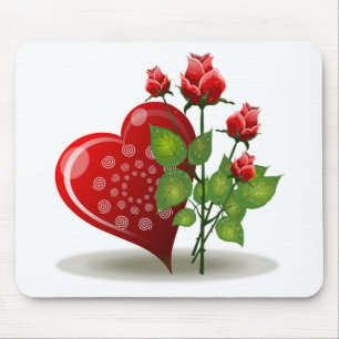 VALENTINE RED HEART AND RED ROSES MOUSE PAD