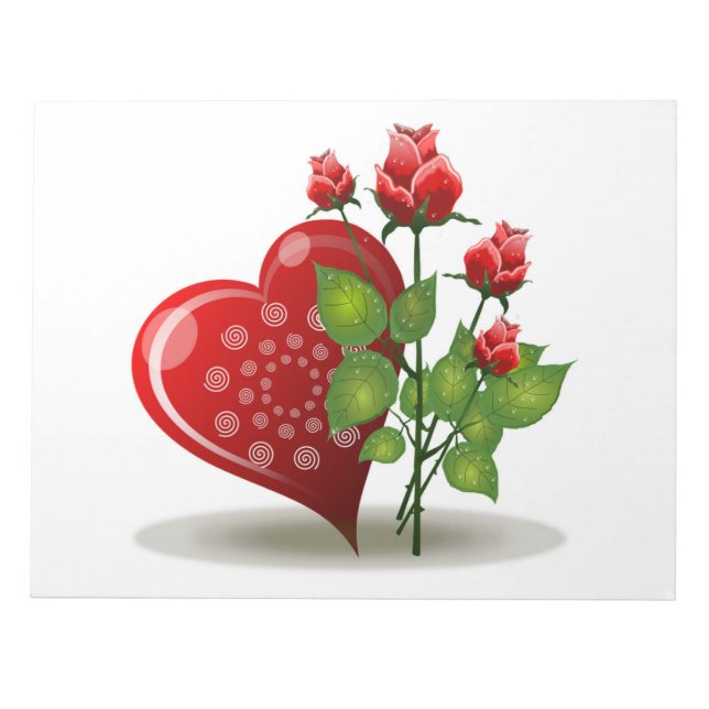 VALENTINE RED  HEART AND RED ROSES NOTEPAD (Front)