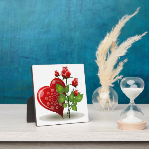 VALENTINE RED HEART AND RED ROSES PLAQUE