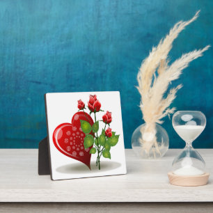 VALENTINE RED HEART AND RED ROSES PLAQUE