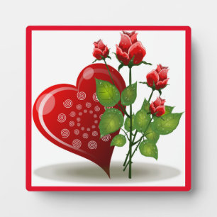 VALENTINE RED HEART AND RED ROSES PLAQUE
