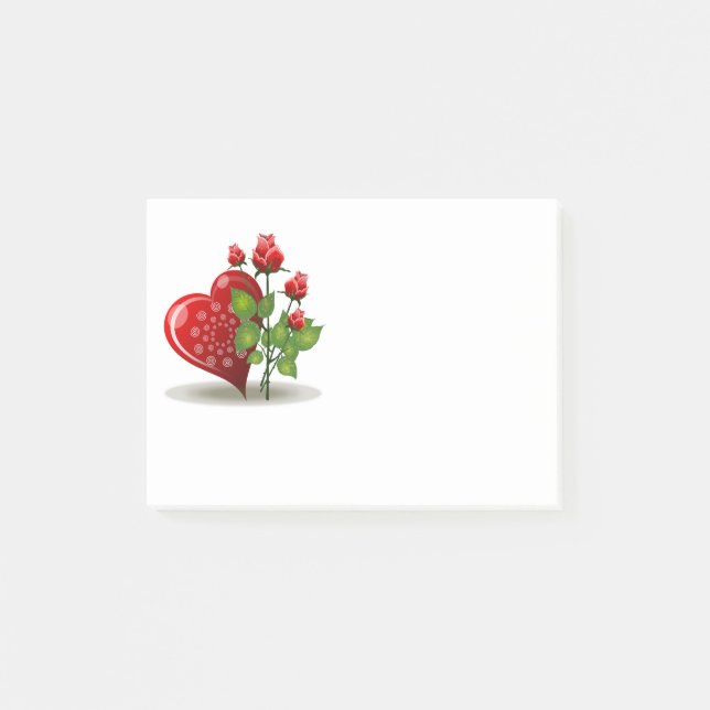 VALENTINE RED  HEART AND RED ROSES POST-IT NOTES (Front)