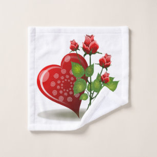 VALENTINE RED HEART AND RED ROSES WASH CLOTH