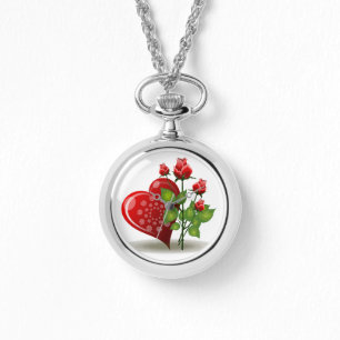 VALENTINE RED HEART AND RED ROSES WATCH