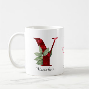 Valentine Red Heart Floral Letter Y Initial Mug