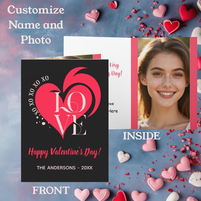  Valentine Red Heart Love. Custom Text & Photo Card (Creator Uploaded)