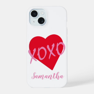 Valentine Red Heart Pink XOXO Simple Cute iPhone 15 Case