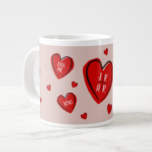 Valentine Red Hearts Cute Customise Couple's Pink Large Coffee Mug