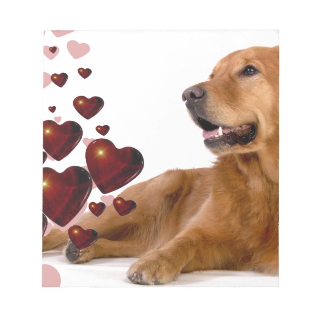 Valentine Red Hearts Golden Retriever Dog Notepad (Front)