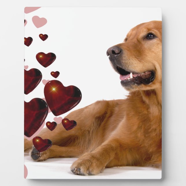 Valentine Red Hearts Golden Retriever Dog Plaque (Front)