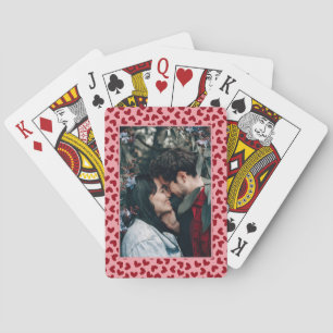 Valentine red hearts pattern custom photo Playing Cards