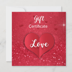 Valentine Red Paper Heart Glitte Gift Certificate Holiday Card
