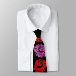 Valentine Red Pink Lipstick Kisses Tie