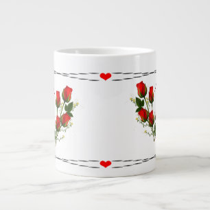 Valentine Red Rose Heart Love Gift For Her Large Coffee Mug