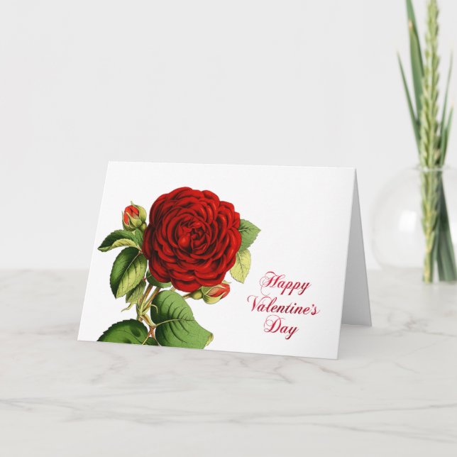 Valentine Red Rose Watercolor Holiday Card (Front)