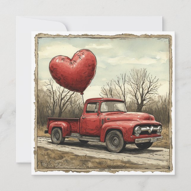 Valentine Red Truck: Heartfelt Expedition Holiday Card (Front)