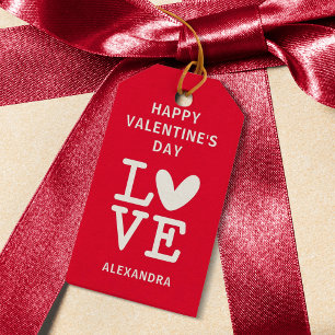 Valentine red & white love heart custom gift tags