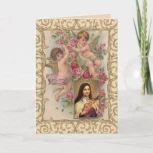 Valentine Religious Vintage St. Therese Catholic Holiday Card