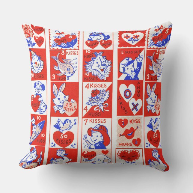Valentine Retro Love Hugs Cute Pattern Cushion (Front)
