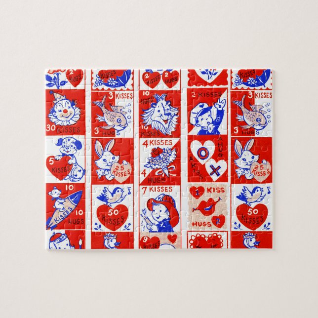 Valentine Retro Love Hugs Cute Pattern Jigsaw Puzzle (Horizontal)