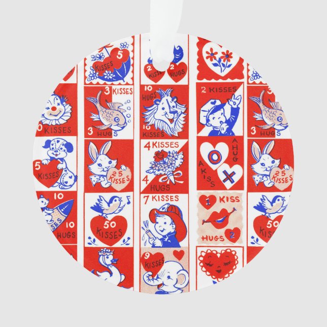 Valentine Retro Love Hugs Cute Pattern Ornament (Front)