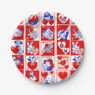 Valentine Retro Love Hugs Cute Pattern Paper Plate