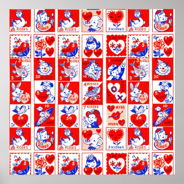Valentine Retro Love Hugs Cute Pattern Poster (Front)