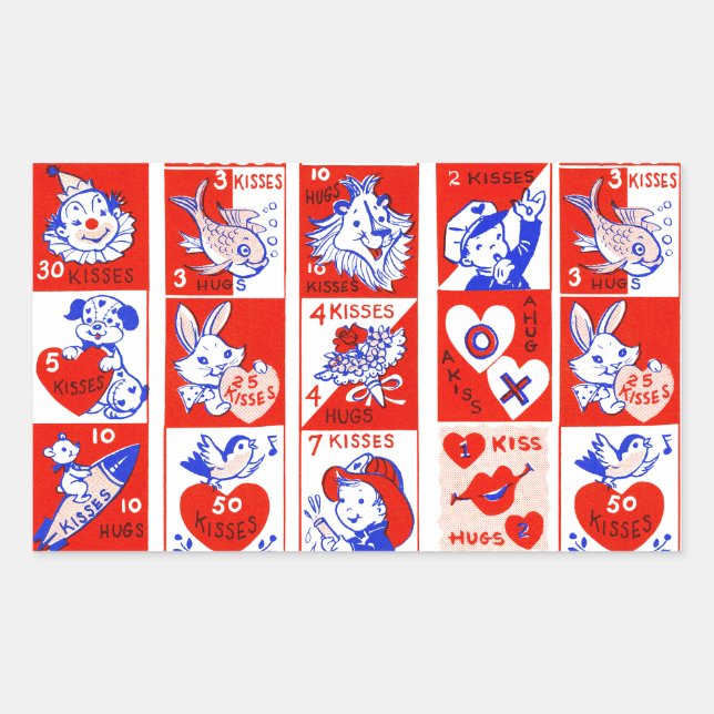 Valentine Retro Love Hugs Cute Pattern Rectangular Sticker (Front)