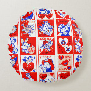 Valentine Retro Love Hugs Cute Pattern Round Cushion