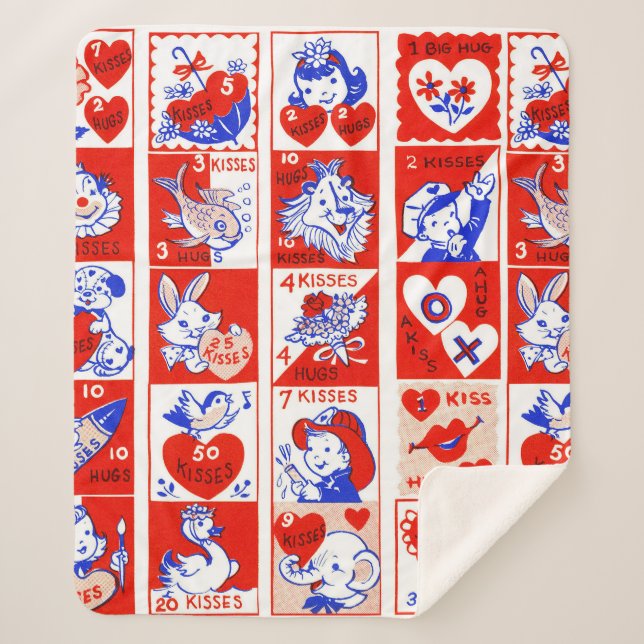 Valentine Retro Love Hugs Cute Pattern Sherpa Blanket (Front)
