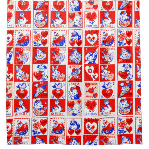 Valentine Retro Love Hugs Cute Pattern Shower Curtain