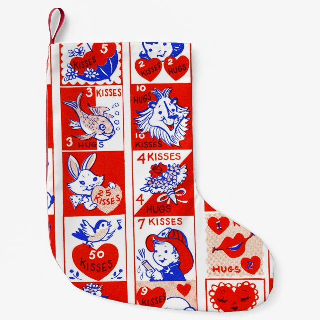 Valentine Retro Love Hugs Cute Pattern Small Christmas Stocking (Front)