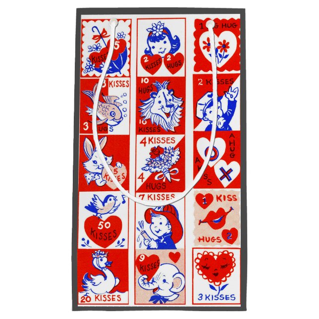 Valentine Retro Love Hugs Cute Pattern Small Gift Bag (Front)