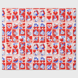 Valentine Retro Love Hugs Cute Pattern Wrapping Paper