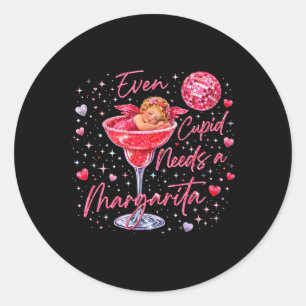 Valentine Romantic Even Cupid Need Margarita Retro Classic Round Sticker