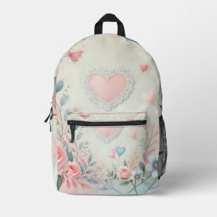 Valentine romantic heart floral pastel watercolor  printed backpack