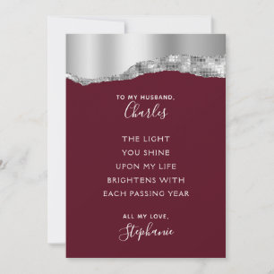 Valentine Romantic Poem Burgundy Silver Metallic Holiday Card