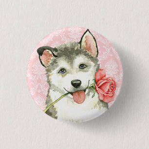 Valentine Rose Alaskan Malemute 3 Cm Round Badge