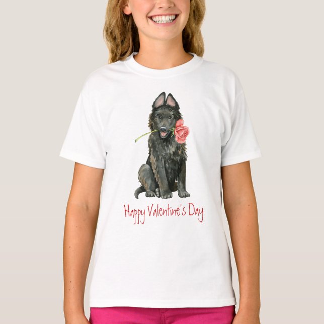 Valentine Rose Belgian Sheepdog T-Shirt (Front)