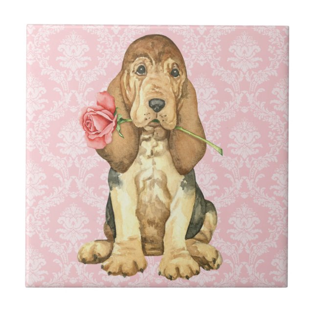 Valentine Rose Bloodhound Ceramic Tile (Front)