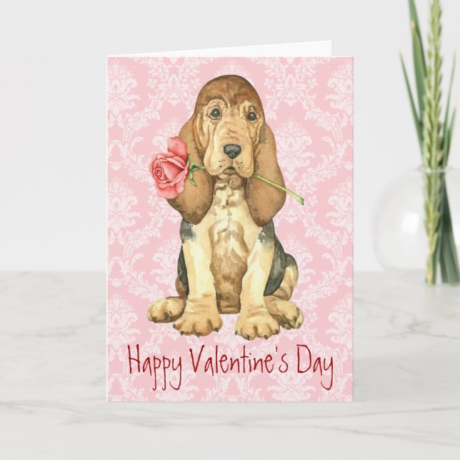 Valentine Rose Bloodhound Holiday Card (Front)