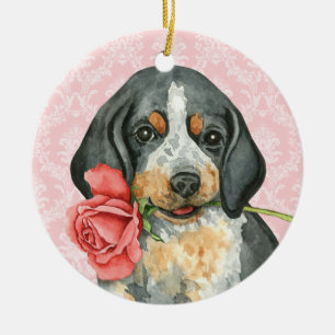 Valentine Rose Bluetick Ceramic Ornament
